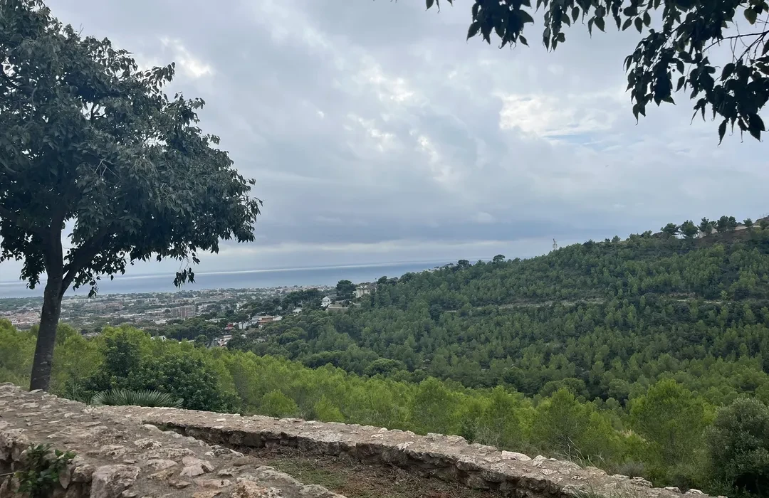 Mediterranean scrub and distant coast in Garraf